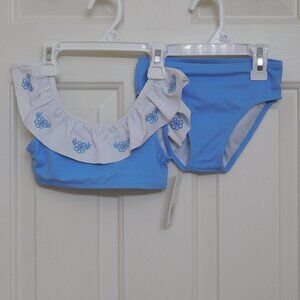 NWT 2pc Janie and Jack Blue Embroidered Ruffle Trim Swimsuit sz 4 5 6 or 7